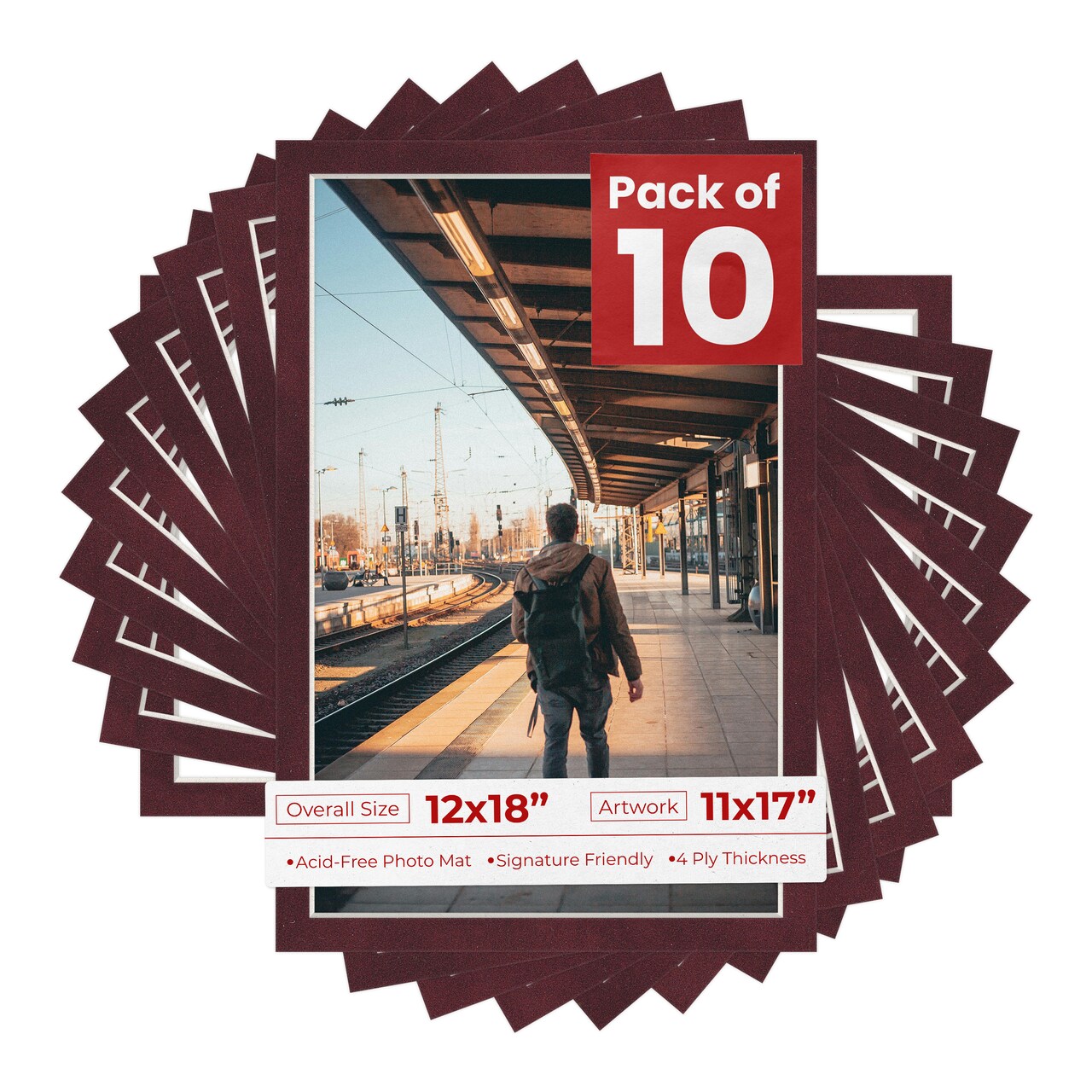 Dark Red Suede Mat Board for 12x18 Frames - Fits 11x17 Photos